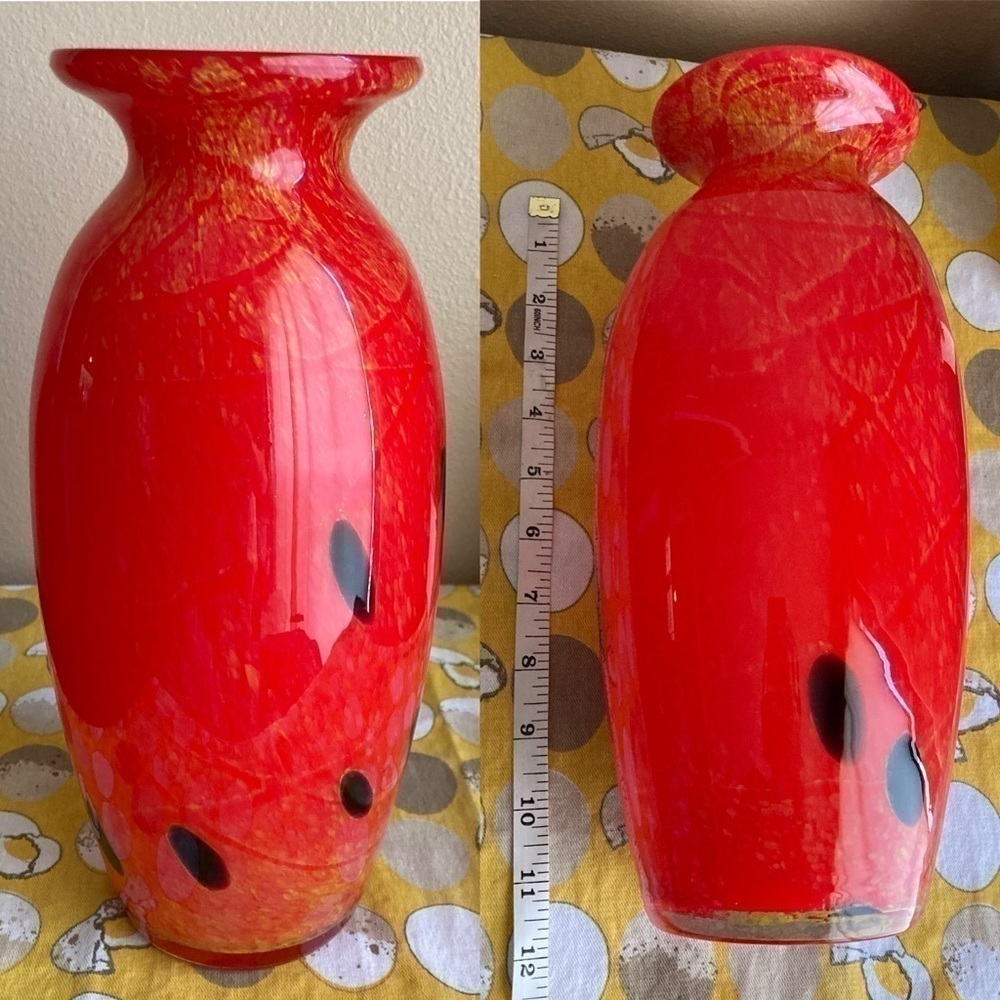 Vintage red and black spotted Murano style vase - Picture 7 of 16